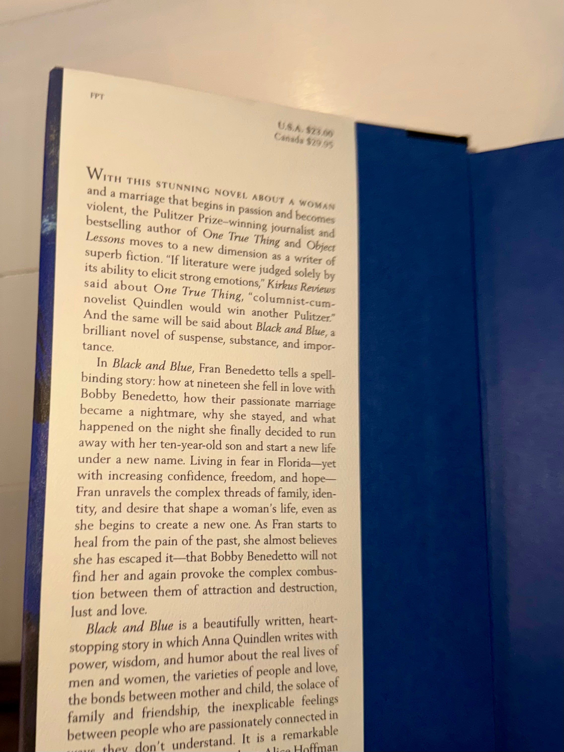 Black and Blue (Signed First Edition) by Anna Quindlen