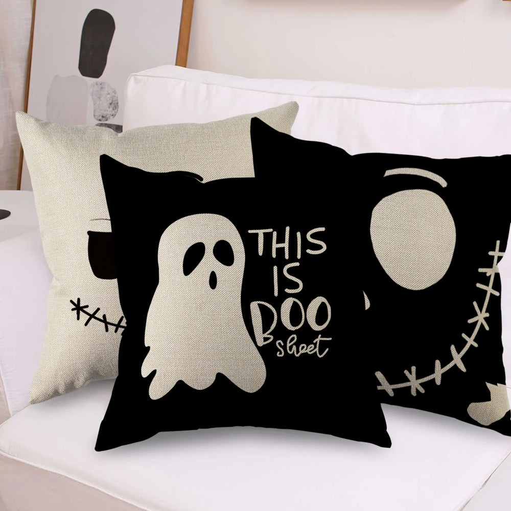 Hollow Skull Linen Square Throw Pillow