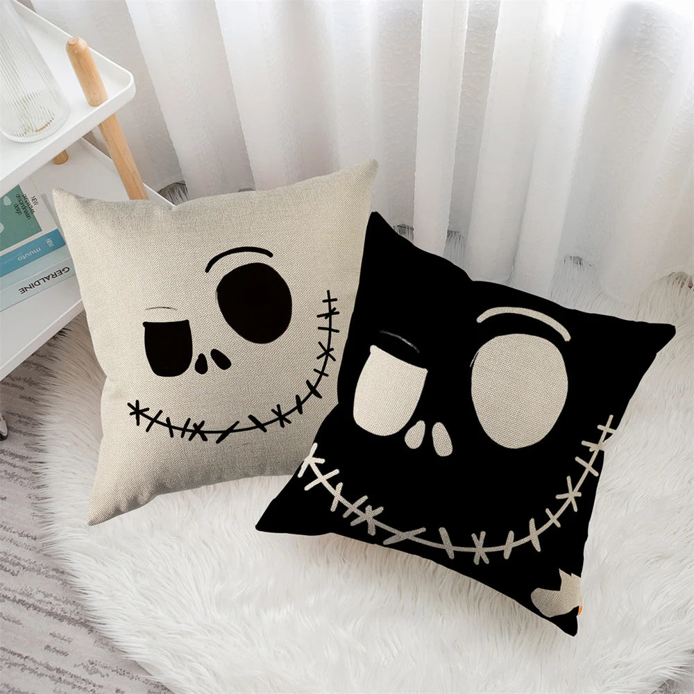 Hollow Skull Linen Square Throw Pillow