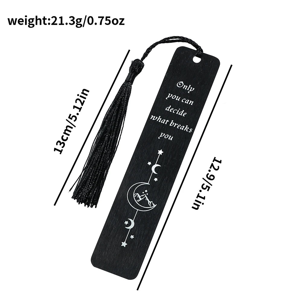 Acotar Mountain Moon Bookmark - Black Stainless Steel Tassel Bookmark