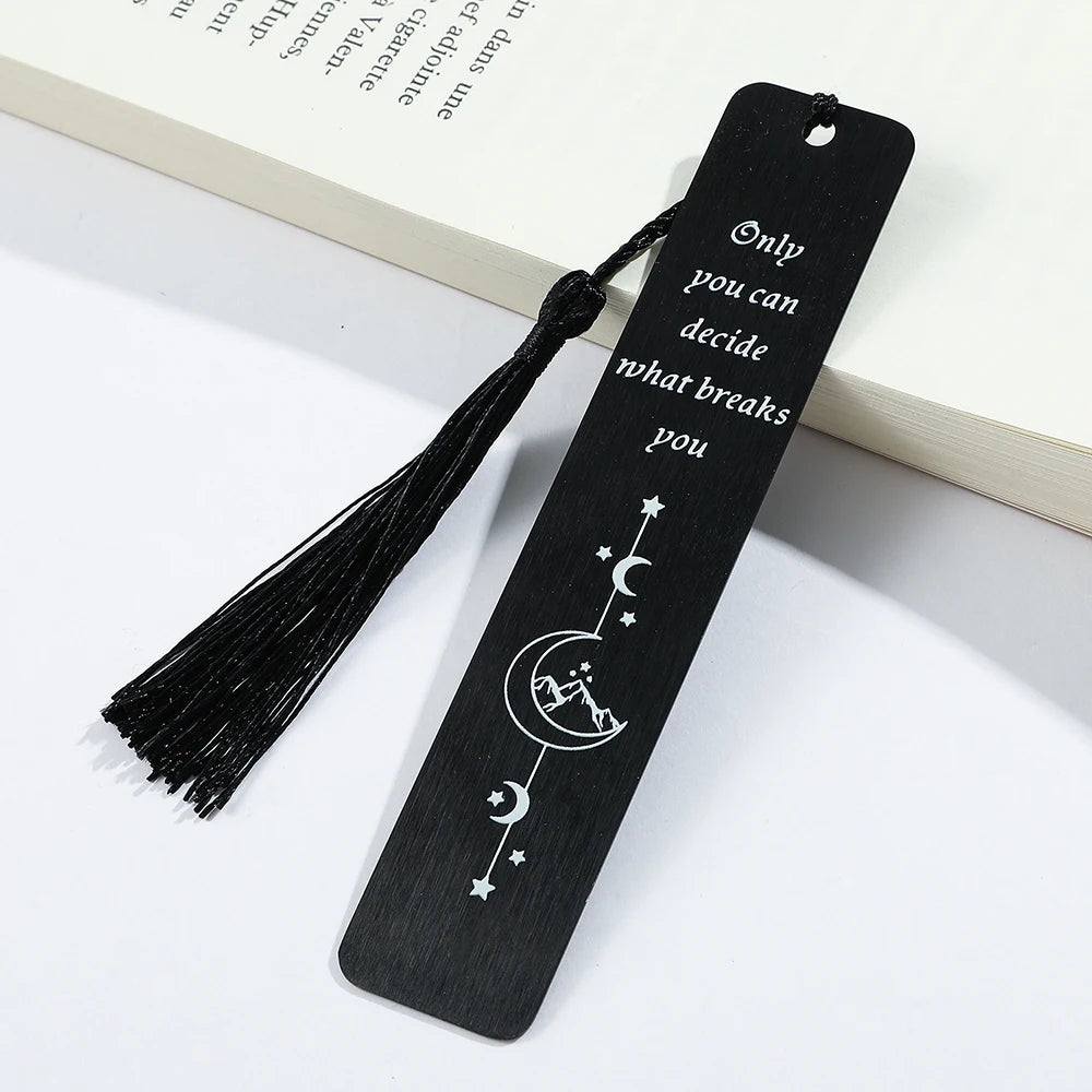 Acotar Mountain Moon Bookmark - Black Stainless Steel Tassel Bookmark