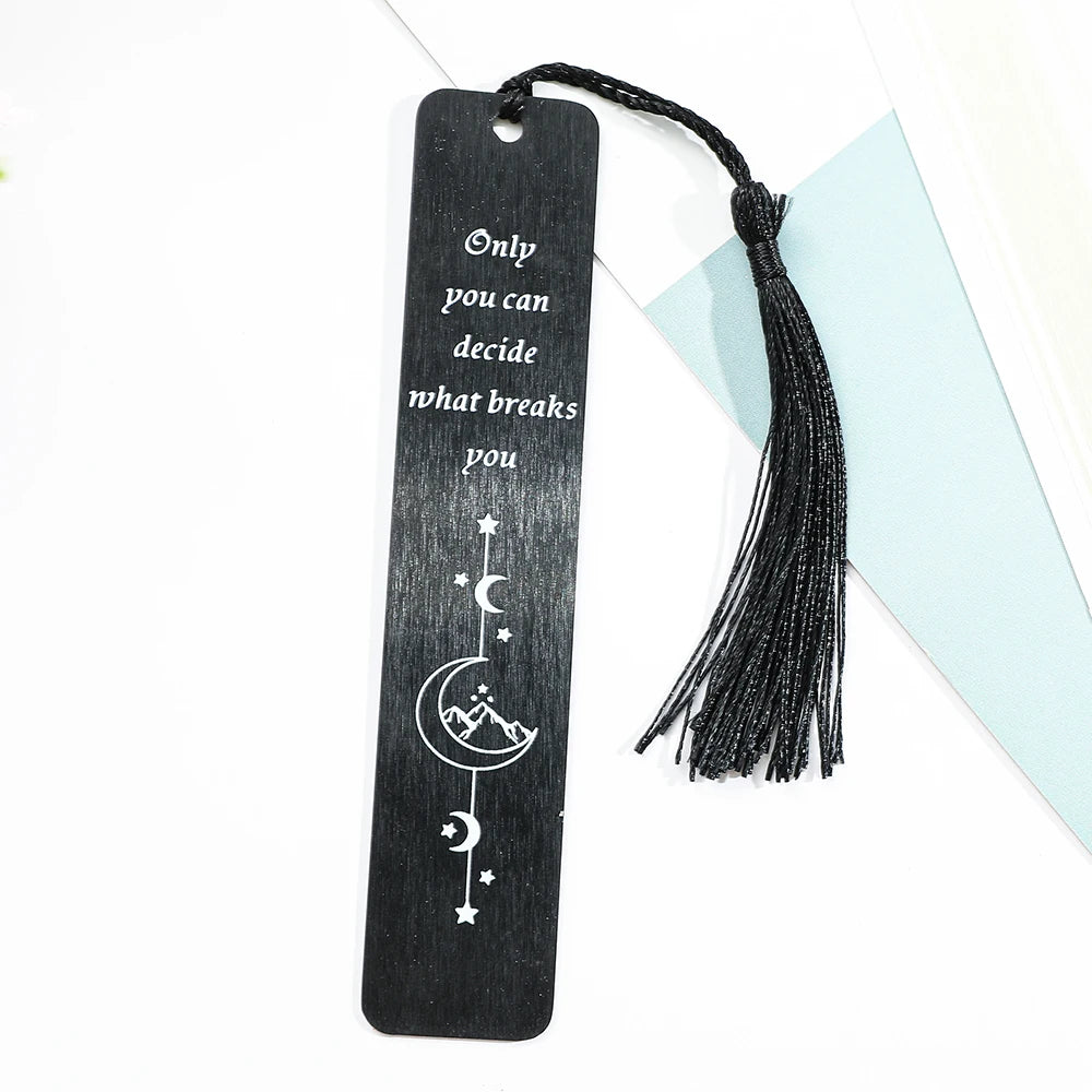 Acotar Mountain Moon Bookmark - Black Stainless Steel Tassel Bookmark