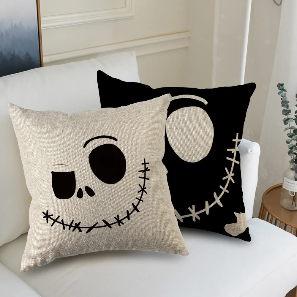 Hollow Skull Linen Square Throw Pillow