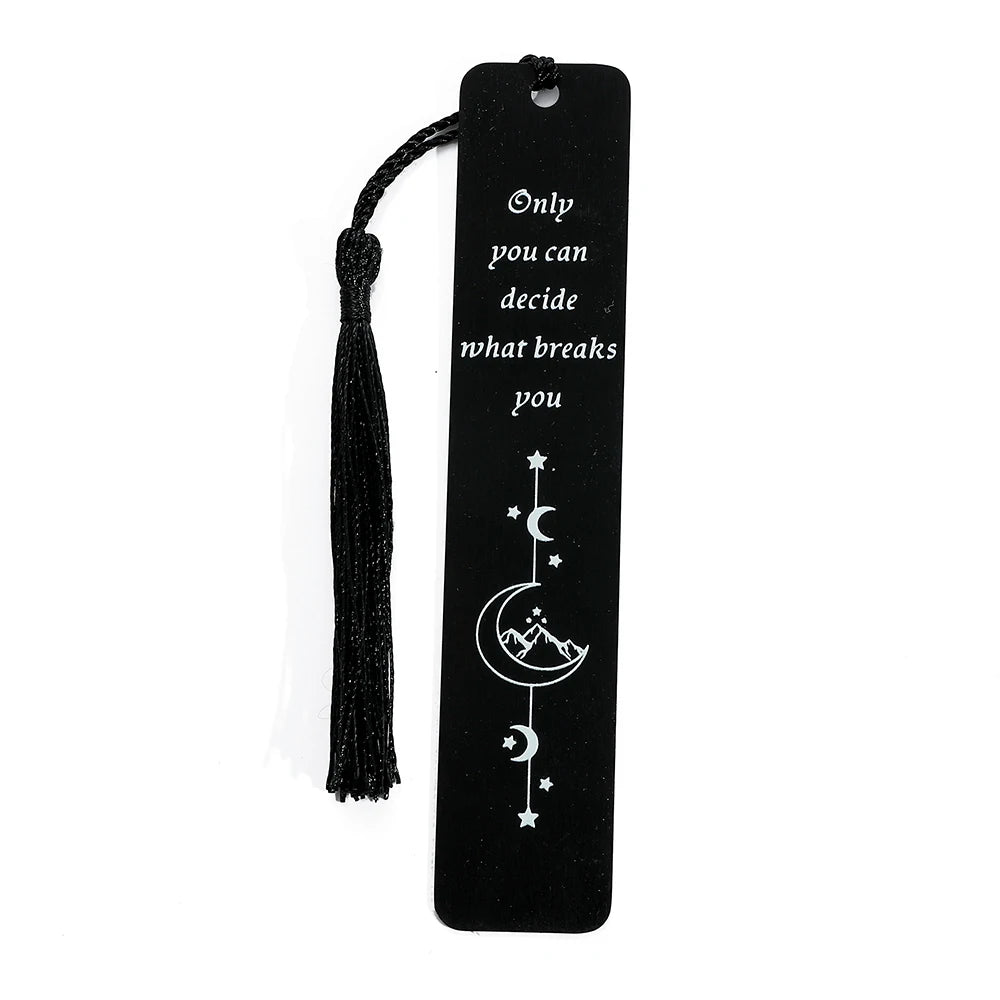 Acotar Mountain Moon Bookmark - Black Stainless Steel Tassel Bookmark